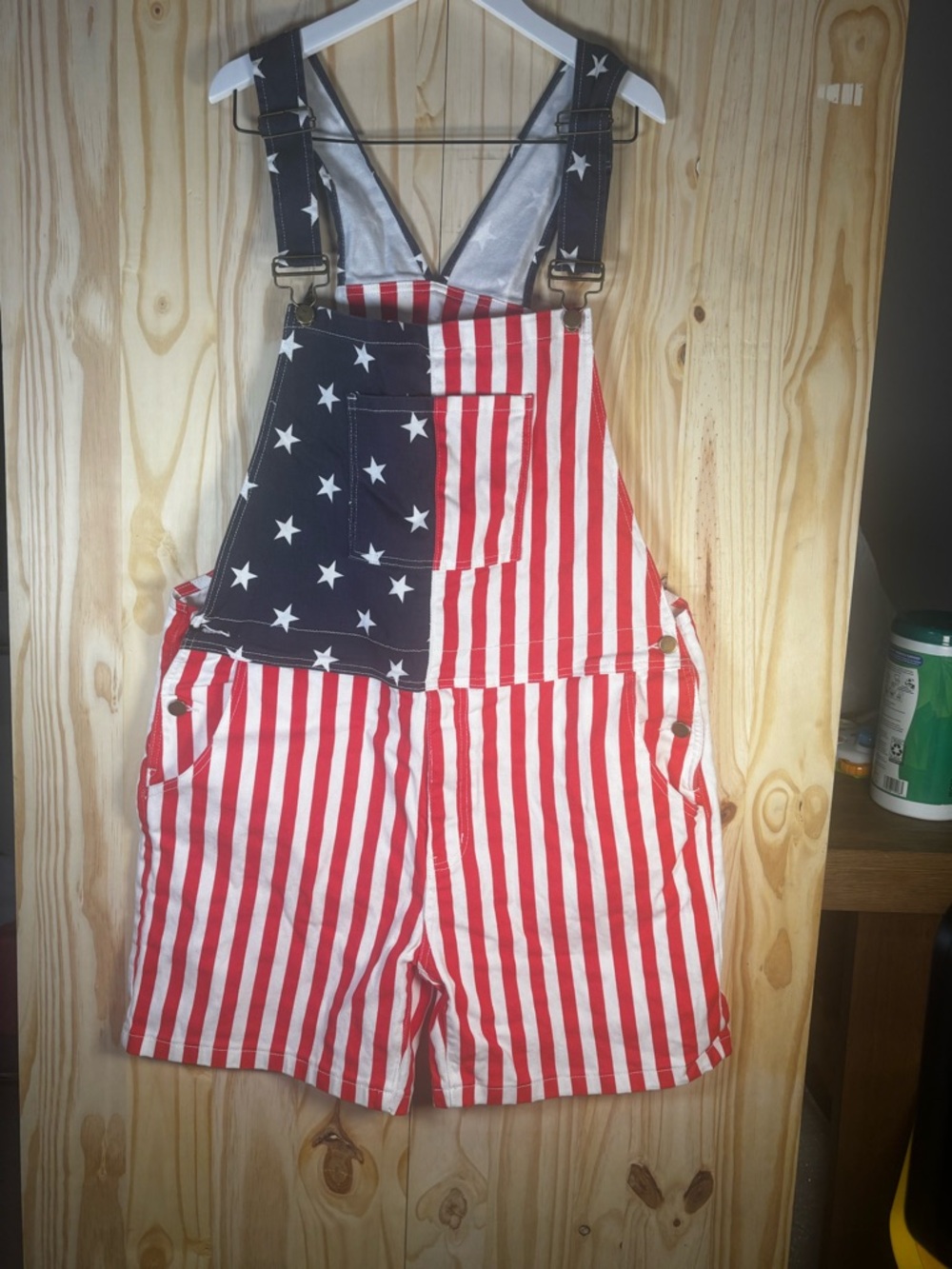 Patriotic Stars & Stripes Kids Short Overalls - Red & Blue